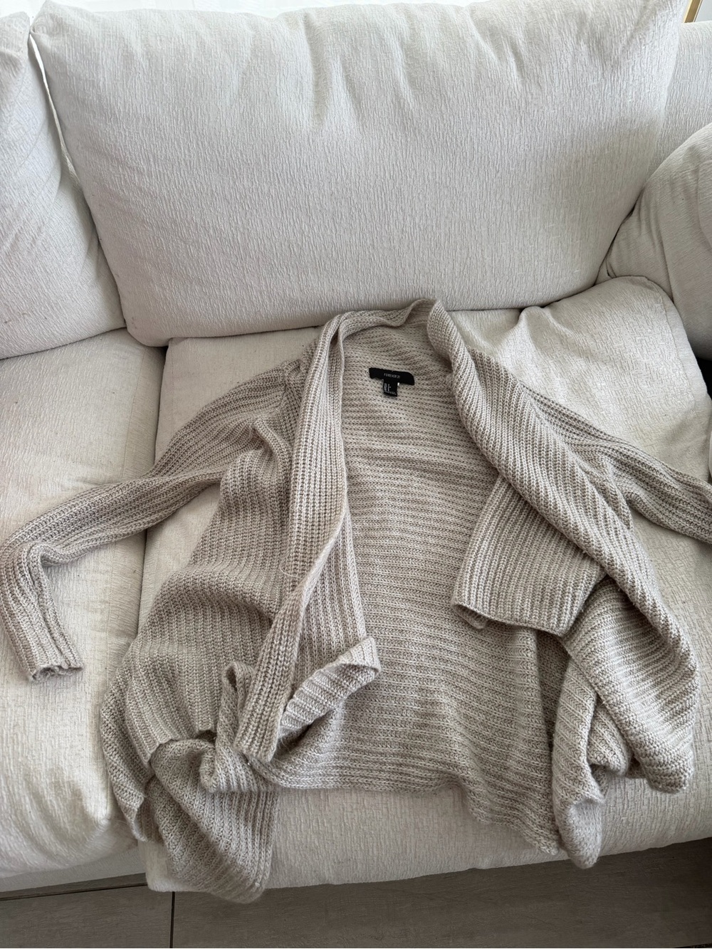 Forever 21 Oatmeal Open-Front Ribbed Cardigan